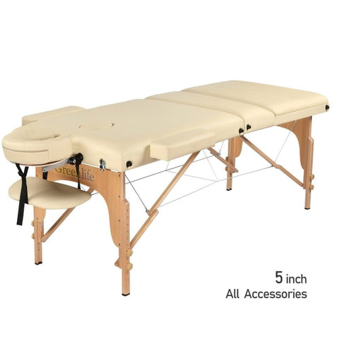 5" thick 3 Section Wooden Greenlife® master Portable Massage Table Cream or Black - MTW132 - GreenLife - Portable Massage Table