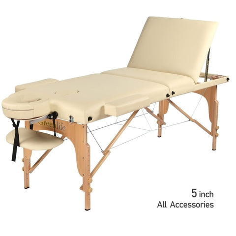 5" thick 3 Section Wooden Greenlife® master Portable Massage Table Cream or Black - MTW132 - GreenLife - Portable Massage Table