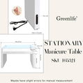 Stationary Manicure Table with Glass Tabletop & Power Socket