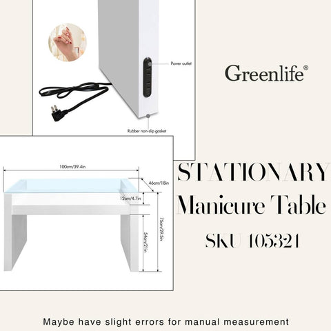 Stationary Manicure Table with Glass Tabletop & Power Socket - GreenLife - Manicure Table