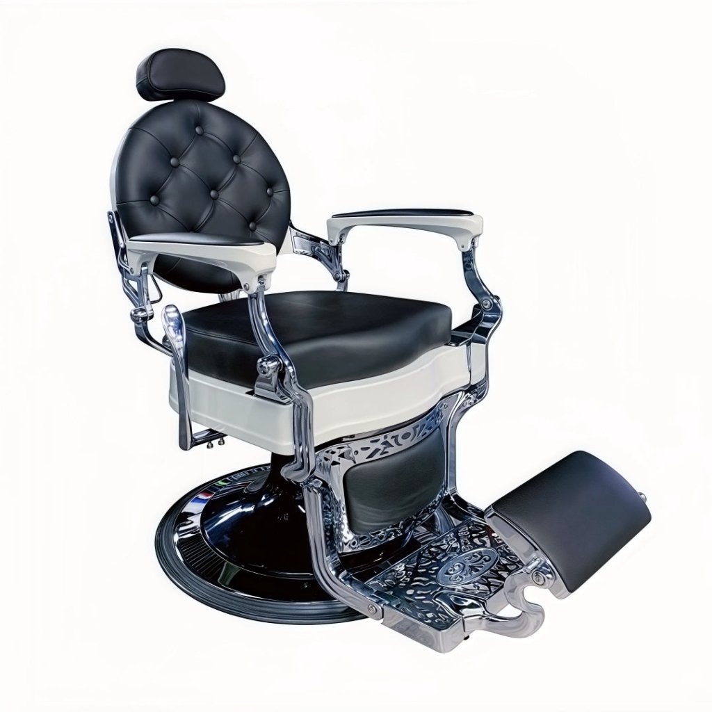 Greenlife® Antique Luxury High - Class Heavy - Duty Square Swivel Barber Chair White and Black - GreenLife - Barber chair