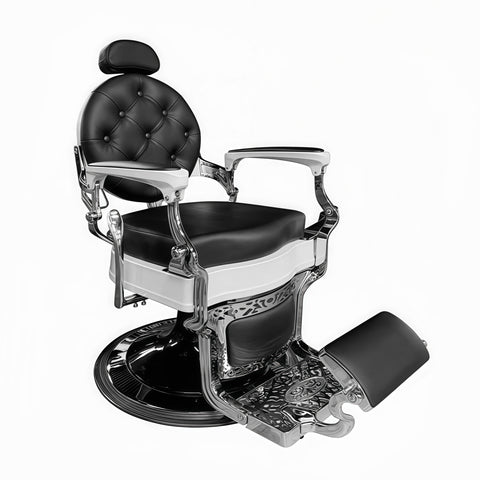 Greenlife ® Antique Luxury High-Class Heavy-Duty Square Swivel Barber Chair White and Black