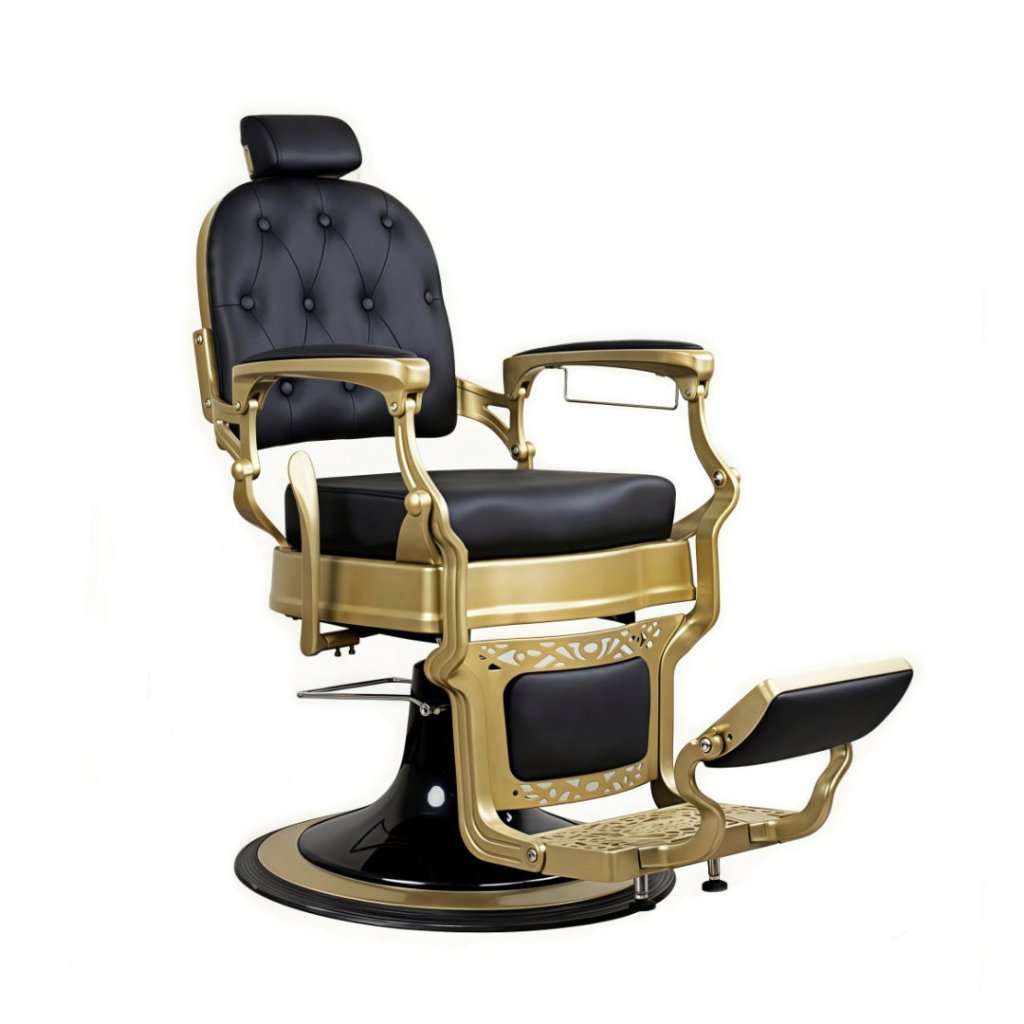 Greenlife® Antique Luxury High Grade Heavy Duty Square Swivel Black Leather & Matte Gold Barber Chair - GreenLife - Barber chair