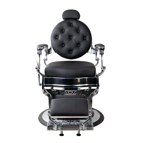 Greenlife® Vintage Luxury High - Class Heavy - Duty Square Swivel Black & Silver Barber Chair with backrest Button Style - GreenLife - Barber chair