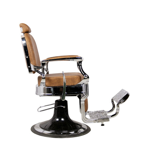 Greenlife® Antique Luxury High - Class Heavy - Duty Square Swivel Caramel & Silver Barber Chair - GreenLife - Barber chair