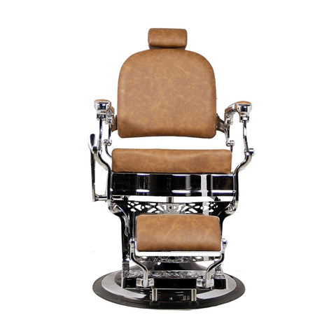 Greenlife® Antique Luxury High - Class Heavy - Duty Square Swivel Caramel & Silver Barber Chair - GreenLife - Barber chair