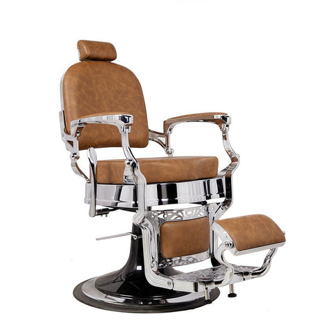 Greenlife® Antique Luxury High - Class Heavy - Duty Square Swivel Caramel & Silver Barber Chair - GreenLife - Barber chair