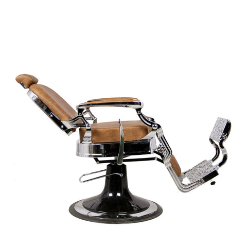 Greenlife® Antique Luxury High - Class Heavy - Duty Square Swivel Caramel & Silver Barber Chair - GreenLife - Barber chair