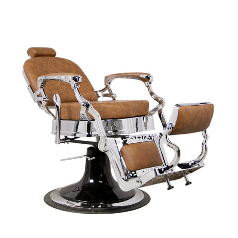 Greenlife® Antique Luxury High - Class Heavy - Duty Square Swivel Caramel & Silver Barber Chair - GreenLife - Barber chair