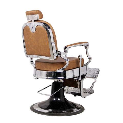 Greenlife® Antique Luxury High - Class Heavy - Duty Square Swivel Caramel & Silver Barber Chair - GreenLife - Barber chair