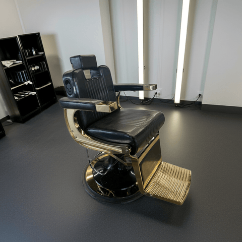 Ninja Luxurious Modern Electroplated Gold & Sturdy Black Leather with Super Large Plus Hydraulic Pump Salon Barber Chair - GreenLife - Barber Chair