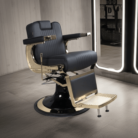 Ninja Luxurious Modern Electroplated Gold & Sturdy Black Leather with Super Large Plus Hydraulic Pump Salon Barber Chair - GreenLife - Barber Chair