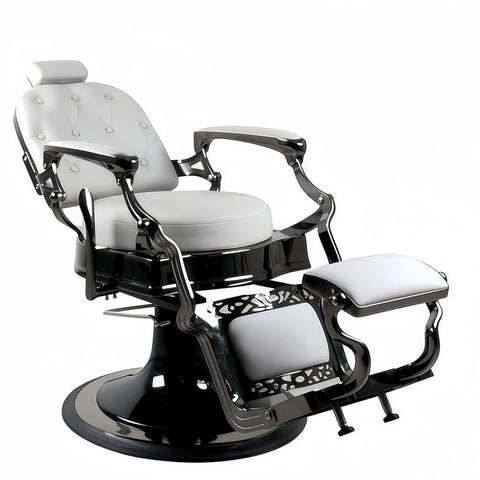 Greenlife Elegant Antique Barber Chair light grey with black Chrome - GreenLife - Barber Chair