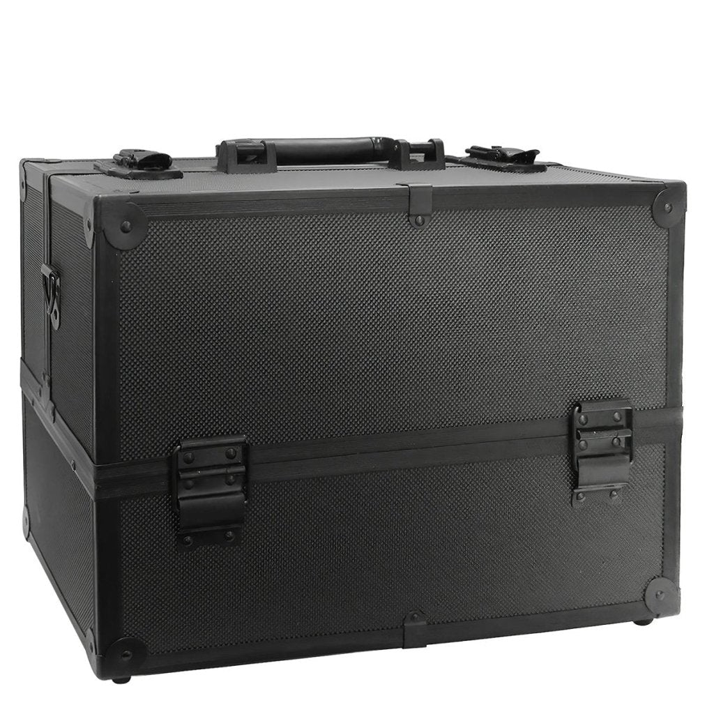 Makeup Train Case, Professional 14.2 inches Large 4 Trays Cosmetic Case with Shoulder Strap Aluminum Frame Black - GreenLife - Makeup Case