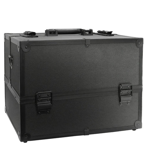 Makeup Train Case, Professional 14.2 inches Large 4 Trays Cosmetic Case with Shoulder Strap Aluminum Frame Black - GreenLife - Makeup Case