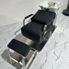 Shampoo Backwash Unit Bed Ceramic Sink - black