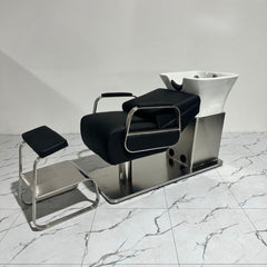 Shampoo Backwash Unit Bed Ceramic Sink - black