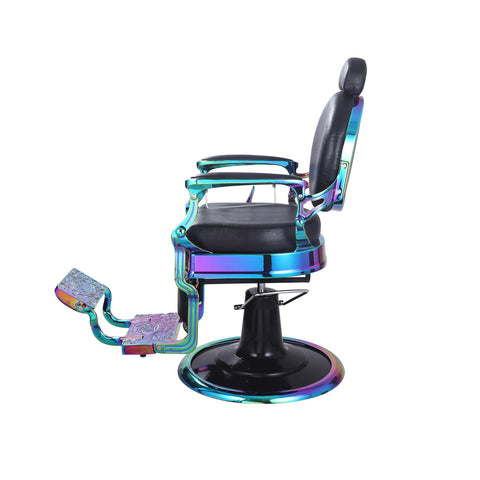 Deluxe Rainbow Chrome Barber Chair with Ergonomic Leather Seat and Adjustable Features