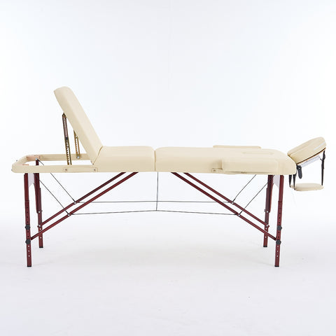 4" thick 3 Section Wooden Greenlife® Portable Massage Table Cream / Black - MTW131