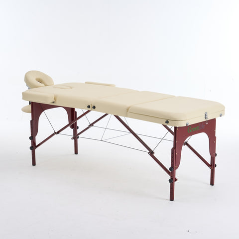 4" thick 3 Section Wooden Greenlife® Portable Massage Table Cream / Black - MTW131