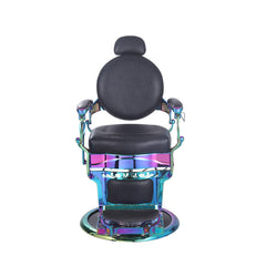 Deluxe Rainbow Chrome Barber Chair with Ergonomic Leather Seat and Adjustable Features
