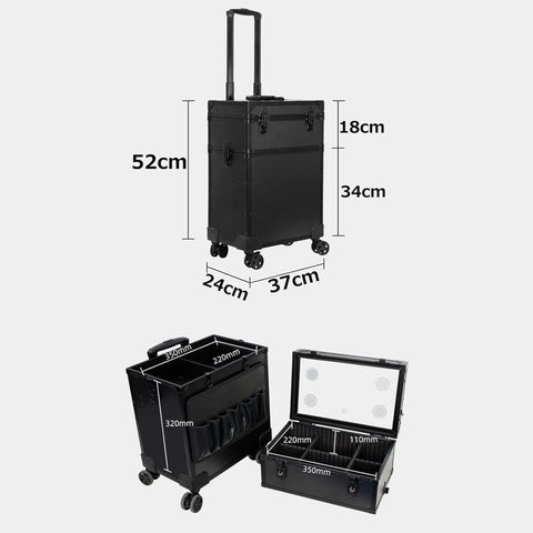 Professional Aluminum Cosmetic Rolling Makeup Case with LED Lights - GreenLife - Makeup Box