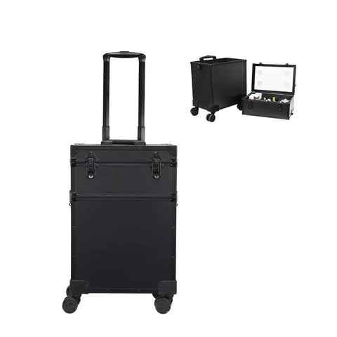 Professional Aluminum Cosmetic Rolling Makeup Case with LED Lights - GreenLife - Makeup Box