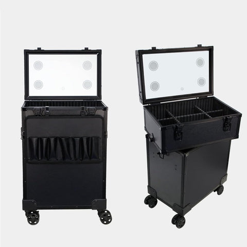 Professional Aluminum Cosmetic Rolling Makeup Case with LED Lights - GreenLife - Makeup Box