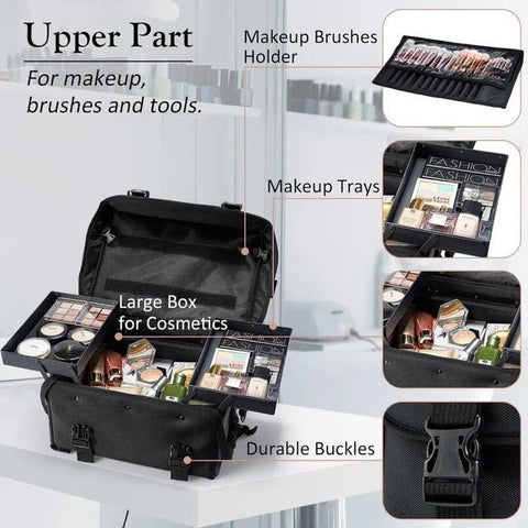 4 lockable 360° Rolling Casters Makeup Rolling Train Case - Hairdressing Bag Beauty Trolley Nail Cosmetic Box - GreenLife - Beauty Supplies