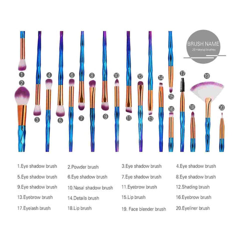 Professional Unicorn Makeup Brush 20PCs（blue） - GreenLife - makeup brush