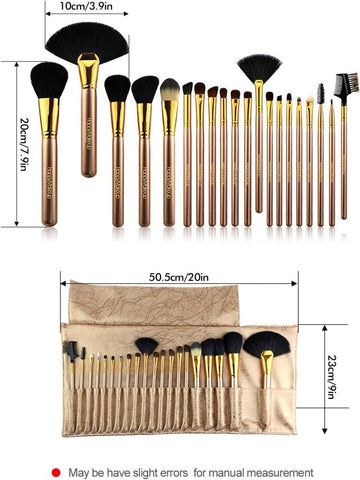 20pcs Makeup Brush Set (Black) - Soft Real Animal Hair - GreenLife - 