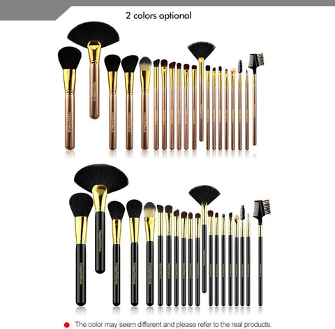 20pcs Makeup Brush Set (Black) - Soft Real Animal Hair - GreenLife - 