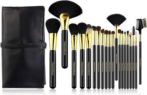 20pcs Makeup Brush Set (Black) - Soft Real Animal Hair - GreenLife - 