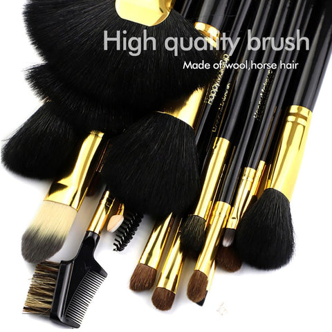 20pcs Makeup Brush Set (Black) - Soft Real Animal Hair - GreenLife - 