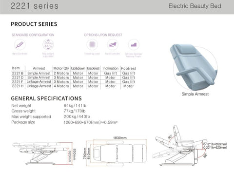 Silverfox 3 Motors Electric Facial Spa Bed - 2221D - GreenLife - Electric Massage Bed