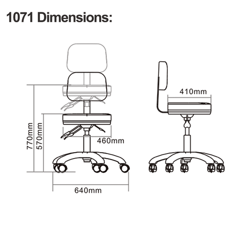 Silverfox Rolling Stool with Backrest 1071 - WHT - GreenLife - Rolling Stool