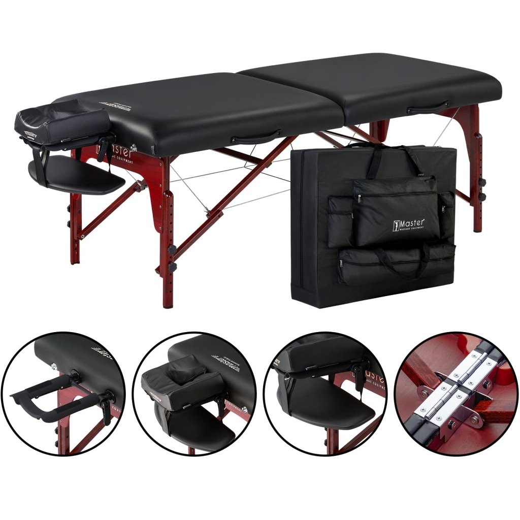 Master Massage 31inch MontclairPortable Massage Table Package with MEMORY FOAM Layer, Shiatsu Cables, & Reiki Panels! (Black Color) - GreenLife - Massage Tables