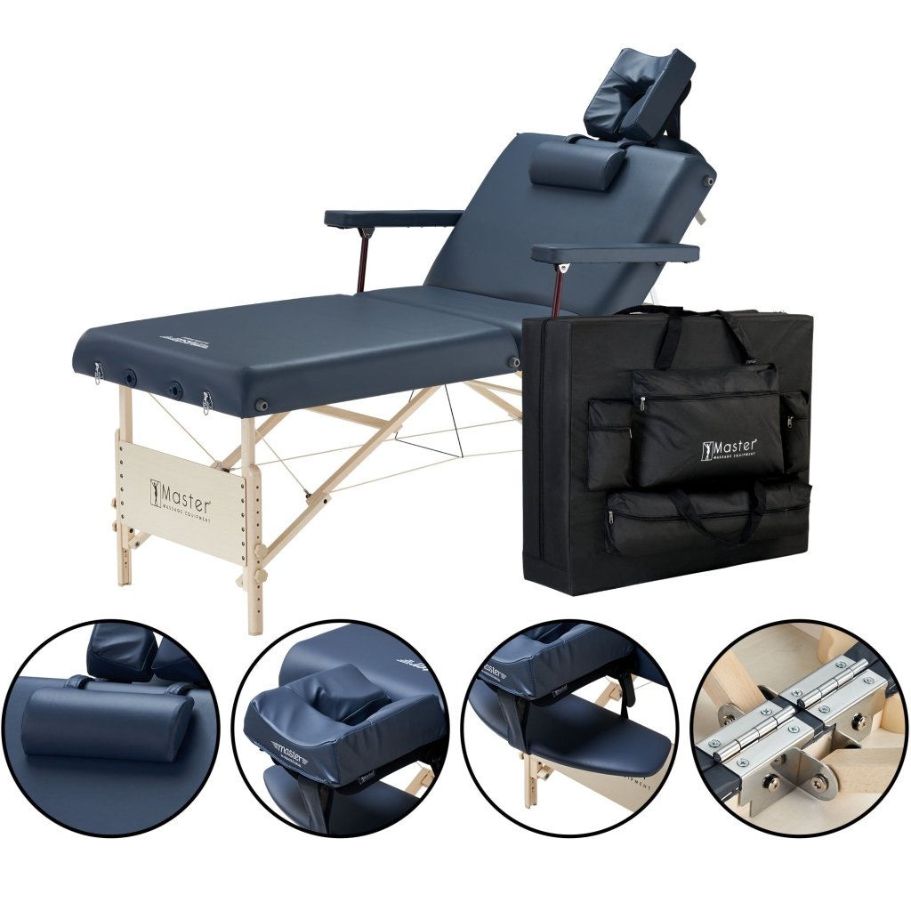 Master Massage 30'' CORONADO SALON Portable Massage Table Package with Lift Back Action & 3inch of High - density Multi - Layer Small Cella Foam (Royal Blue) - GreenLife - Massage Tables