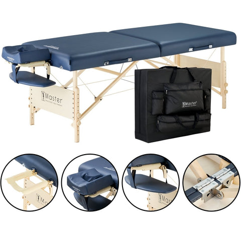 Master Massage 30'' CORONADO SALON Portable Massage Table Package with Lift Back Action & 3inch of High - density Multi - Layer Small Cella Foam (Royal Blue) - GreenLife - Massage Tables