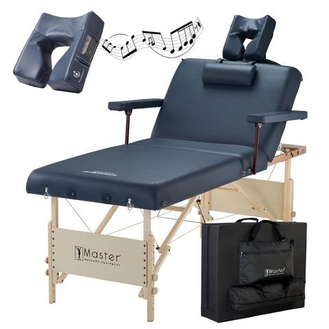 Master Massage 30'' CORONADO SALON Portable Massage Table Package with Lift Back Action & 3inch of High - density Multi - Layer Small Cella Foam (Royal Blue) - GreenLife - Massage Tables