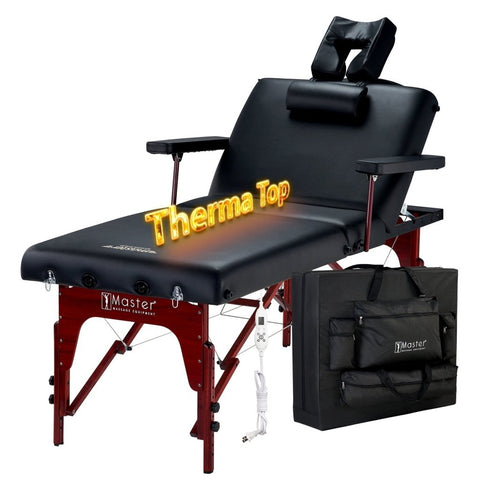 Master Massage 31inch MontclairPortable Massage Table Package with MEMORY FOAM Layer, Shiatsu Cables, & Reiki Panels! (Black Color) - GreenLife - Massage Tables