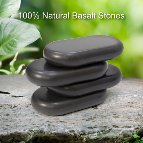 Master Massage XX Extra Large Flat Ovular Basalt Hot Massage Stone 4 piece Pack 6inch X 3.4inch X 1.1inch Rock - GreenLife - Hot Stone