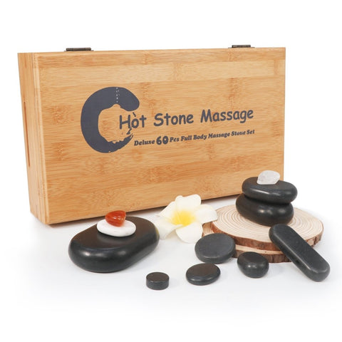 Master Massage 60 - Piece Deluxe Hot Stone Set including Basalt Volcano Rocks, Marble Cold Stones, and Chakra Balancing Tools - Ultimate All - in - One Package Kit for a Professional Quality Hot Stone Massage Therapy at Home - GreenLife - Hot Stone