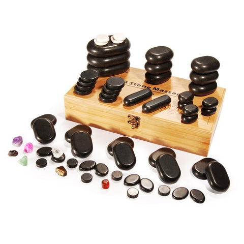 Master Massage 60 - Piece Deluxe Hot Stone Set including Basalt Volcano Rocks, Marble Cold Stones, and Chakra Balancing Tools - Ultimate All - in - One Package Kit for a Professional Quality Hot Stone Massage Therapy at Home - GreenLife - Hot Stone