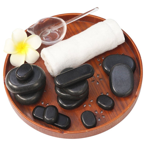 Master Massage 28 Piece Essential Hot Stone Massage Stone Set Kit Package for Professional or Home Spa Stone Therapy, Healing, Pain Relief - Basalt Rock - GreenLife - Hot Stone