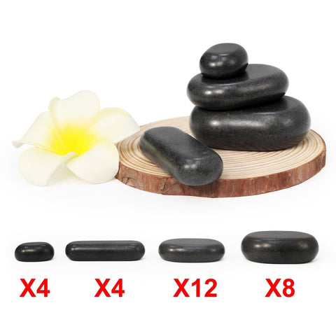 Master Massage 28 Piece Essential Hot Stone Massage Stone Set Kit Package for Professional or Home Spa Stone Therapy, Healing, Pain Relief - Basalt Rock - GreenLife - Hot Stone