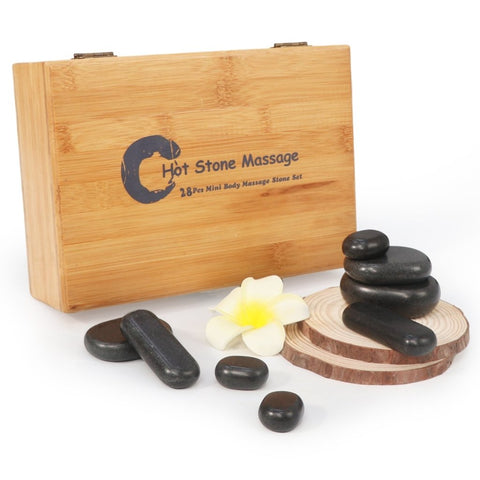 Master Massage 28 Piece Essential Hot Stone Massage Stone Set Kit Package for Professional or Home Spa Stone Therapy, Healing, Pain Relief - Basalt Rock - GreenLife - Hot Stone