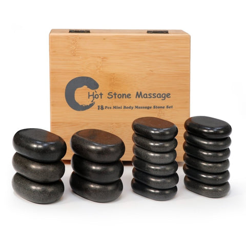 Master Massage 18 Piece Essential Hot Stone Massage Set Kit Package for Professional or Home Spa, Healing, Pain Relief - Basalt Rock - GreenLife - Hot Stone