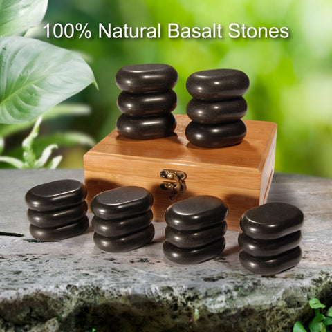 Master Massage 18 Piece Essential Hot Stone Massage Set Kit Package for Professional or Home Spa, Healing, Pain Relief - Basalt Rock - GreenLife - Hot Stone