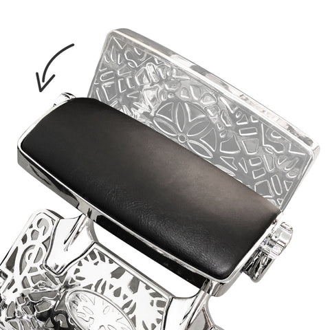 Flat-style back & seat Barber chair with sliver metal frame A601